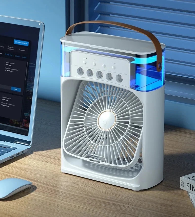 Multi-Function Portable Air Cooler: Fan, Mist, & LED Light in One