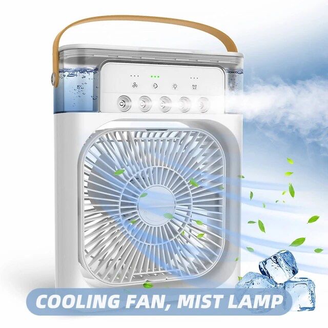 Multi-Function Portable Air Cooler: Fan, Mist, & LED Light in One