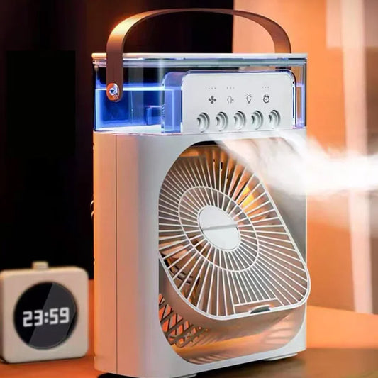 Multi-Function Portable Air Cooler: Fan, Mist, & LED Light in One